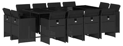 Image de vidaXL Ensemble de jardin 13 pièces avec coussins Noir Poly Rattan