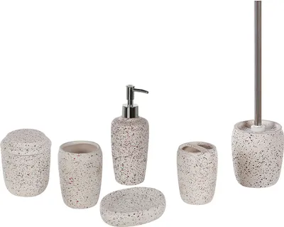 Obrázek produktu pro BELIANI 6 dílná sada koupelnové doplňky bílý Dolomit Glam dávkovač mýdla miska držák zubního kartáčku kalíšek záchodová štětka