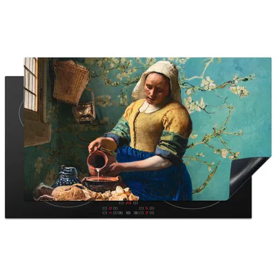 Produktbild von KitchenYeah© Herdabdeckplatte Milchmädchen - Mandelblüte - Van Gogh - Vermeer - Gemälde - Alte Meister , 89x51cm, Küche Deko, Glaskeramikkochfeld Herdabdeckung, Abdeckplatte fùr Kochfeld