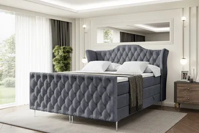 Produktbild von ALTDECOR Boxspringbett mit Silber Füßen, Matratze und Lattenrost, Topper, Fußteil, Polsterbett mit Bettkasten, Bett mit Stauraum H3- und H4- Matratze -VILA-FS-Z KING-200x200 - Dunkelgrau Casablanca