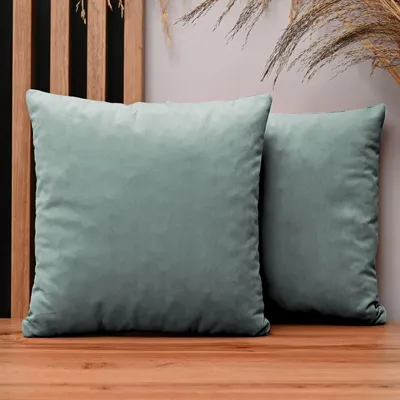 Produktbild von MG Design 2er Set Kissenbezüge 50 x 50 cm in Blau - mit Reißverschluss, samtig-weich mit dezentem Schimmer, pflegeleicht & langlebig