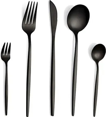Produktbild von Besteck Set für 6 Personen, 30-Teilig, Schwarz Matt - Essbesteck aus Edelstahl Mit Messer, Gabel, Löffel - Spülmaschinenfest