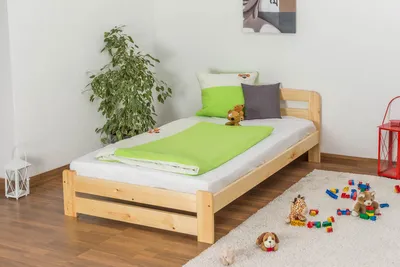 Produktbild von Kinderbett / Jugendbett Kiefer Vollholz massiv natur A7, inkl. Lattenrost - Abmessungen: 120 x 200 cm
