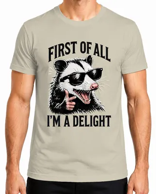Imagen del producto de Camiseta para hombre con el texto "¡Qué delicia! Opossum", estilo sarcástico y humorístico, color natural, talla XXL