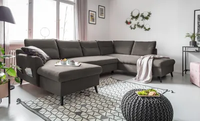 Image de MIUFORM Stylish Stan - Canapé d'angle avec fonction lit et coffre de lit U-FORM DROITE - 300x198cm - Velours gris foncé - Canapé-lit Canapé