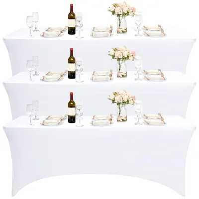 Produktbild von Tischhusse 3 Stück, rechteckig, 6FT, Elasthan, Cocktail/Biertisch, weiß