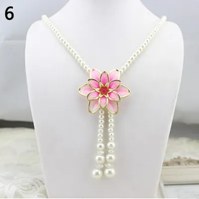 Produktbild von Damenmodeschmuck, Blumenanhänger, Kunstperlenquasten, Halskette, Pulloverkette-Rosa