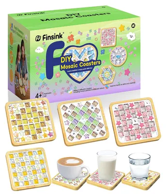 Produktbild von Mosaik Bastelset Kinder Mosaikfliesen Set Holz Untersetzer - 4 Holzuntersetzer - Glasmosaiksteine - Selbermachen