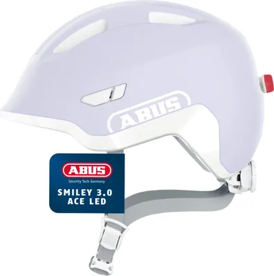 Produktbild von ABUS Kinderhelm Smiley 3.0 ACE LED - Fahrradhelm mit Licht - tiefe Passform & Platz für einen Zopf - für Mädchen und Jungs - pure lavender, Größe S (45-50 cm)