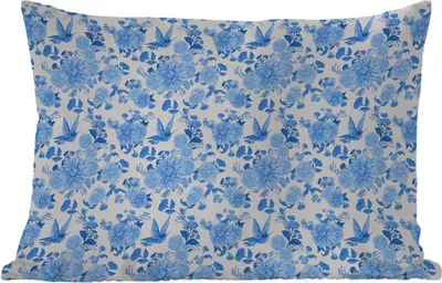 Produktbild von MuchoWow® Outdoor Kissen - Blumen - Muster - Blau - 50x30 cm - Wetterfest - Lounge Kissen - Sofa kissen - Wohnzimmer Dekoration