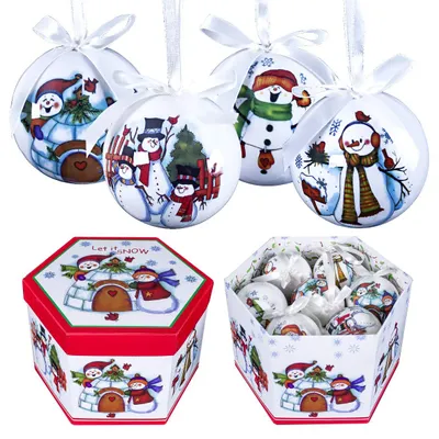 14 Weihnachtskugeln, Cartoon-Schneemann, 7,5 cm, Geschenkbox