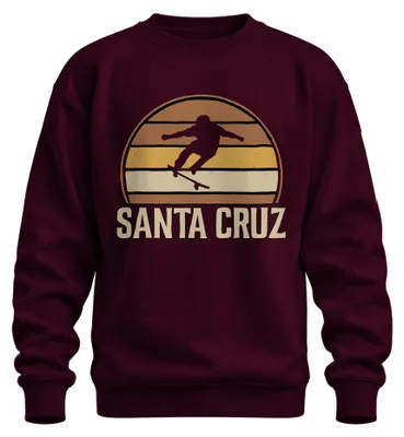Imagen del producto de Sudadera tipo pullover, estilo retro, con motivos de skate, surf y atardecer, diseño "Cali", uni, color burdeos, talla M