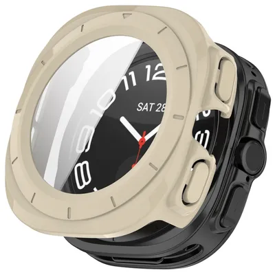 Immagine prodotto di Per Samsung Galaxy Watch Ultra 47 mm Custodia in plastica per orologio PC + vetro rigido protettivo Beige