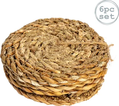 Produktbild von Runde gewebte Typha-Untersetzer – 10 cm – 6er-Pack