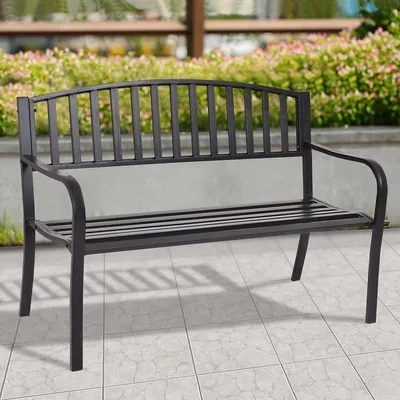 Obrázek produktu pro Zahradní lavice kovová, 3místná, ocelová lavice s nosností do 280 kg, lavice s opěradlem a područkami, zahradní nábytek lavice pro zahradu park terasu, 127 x 60 x 87 cm