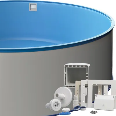 Produktbild von Runder Stahlwandpool-Set Ø 3,50 x 1,20 m, inkl. Bodenschienen & Handlauf, Einbauskimmer-Set, Innenhülle in Blau