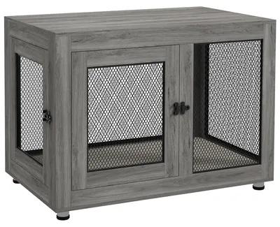 Image de Cage pour chien - Abri pour chien - Cage de transport pour chien - Cage à chien - Table d'appoint - Gris - Design multifonctionnel 2 en 1