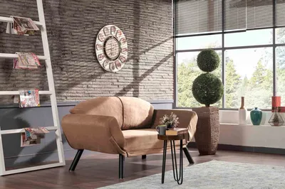 Produktbild von Hanah Home, Genzo - Light Brown, 2-Sitzer-Schlafsofa, 100 % METALL, Hellbraun, 75 x 177 x 87 cm