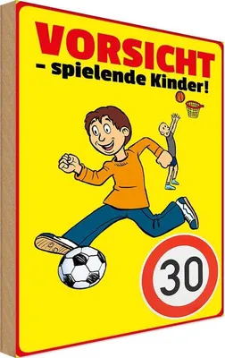 Produktbild von vianmo Holzschild 18x12 cm Vorsicht spielende Kinder 30Kmh Warnschild Hinweisschild