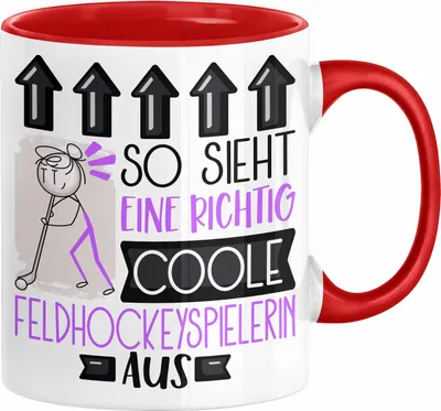Produktbild von Feldhockeyspielerin Geschenk Tasse Geschenkidee für Feldhockeyspielerin Geburtstag Weihnachten Spruch So Sieht Eine Richtig Coole Feldhockeyspielerin Aus Kaffee-Becher  (Rot)