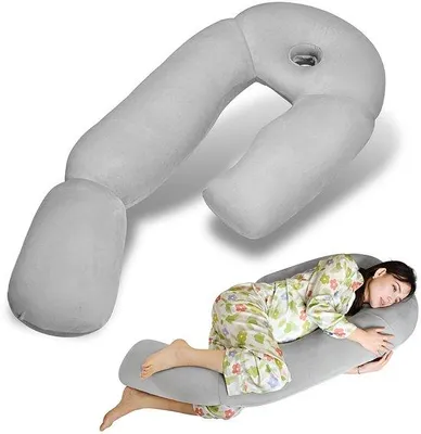 Obrázok produktu pre Unyqoos® Ergonomická U-tvarová tehotenská podložka, 130 cm, s otvorom pre ucho – podložka pre spanie na boku, snímateľný hypoalergénny zamatový poťah, ortopedická podpora chrbta a bokov