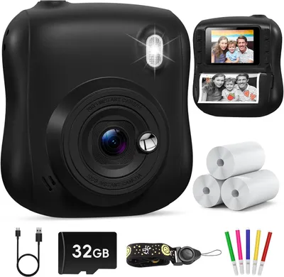 Produktbild von Kinderkamera – Sofortbilder – Fotos machen – Mit 32 GB Speicherkarte – 2,0-Zoll-Display – Schwarz
