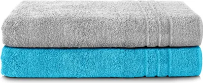Produktbild von Komfortec 2er Saunatuch Set 80x200 cm aus 100% Baumwolle, XXL-Saunatücher, Sauna Handtuch, Weich, Groß, Frottee, Schnelltrocknend, Silber Grau/Türkis