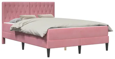Produktbild von Bettgestell mit Matratze mit Kopfteil Rosa 160 x 200 cm Samt
