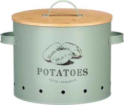 Produktbild von KINVARA | Kartoffelbehälter - Metallbehälter - 21 cm - mint - Bambusdeckel - Belüftet