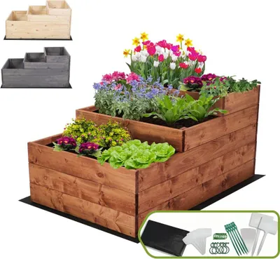 Produktbild von MODO24 Hochbeet Holz, Pflanzkasten, Massivholz, Kiefer, Kräuterbeet, Blumenkasten, Garten, Terrasse, 45x60x93 cm, Braun, ZP07
