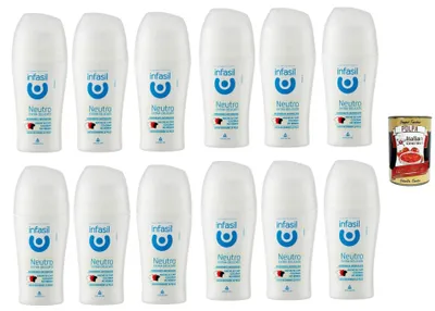 Produktbild von Infasil Deo Roll-On, neutral, extra sanft, ohne Aluminiumsalze, Fleckenschutz, Deodorant, 12x 50 ml + Italian Gourmet polpa 400g