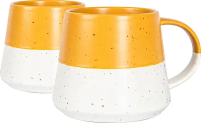 Produktbild von Nicola Spring Keramik-Kaffeetassen mit getauchtem Flecked Belly – 370 ml – Senfgelb – 2er-Pack