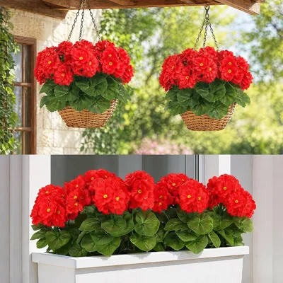 Produktbild von Kunstpflanze 6 künstliche Geranien, realistische, künstliche Blumen, für den Außenbereich, UV-beständig, Balkonpflanzen, Dekoration, Garten, Wohnzimme