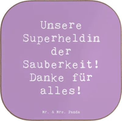 Produktbild von Mr. & Mrs. Panda Untersetzer für Gläser Spruch Putzfrau Superheldin - Lavendeltraum - Geschenk, Aufmerksamkeit, Coaster, Wertschätzung, gläseruntersetzer, Danke sagen