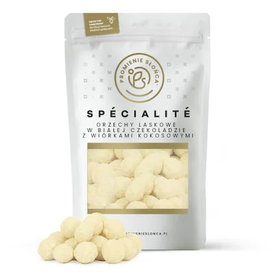 Zdjęcie produktu dla Orzechy Laskowe w Białej Czekoladzie z Wiórkami Kokosowymi 200 g