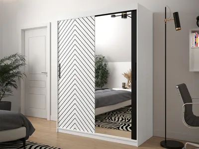 Obrázok produktu pre Šatníková skriňa 150 cm so zrkadlom ORIOT - biela / čierna