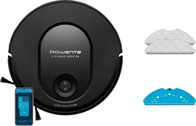 Produktbild von Rowenta Xplorer Serie 65 Nass-Trocken-Saugroboter, Lasernavigation, 120 min Laufzeit, App-Steuerung, nur 7,8 cm Höhe, elektronischer Wischmopp, Ladestation, Schwarz, RR8L65WH