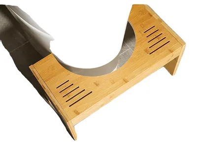 Obrázek produktu pro Toaletní stolička, bambusový materiál, nastavitelná výška 2,36 palce, rozměry 17,7 x 10,2 x 9,8 palce, nosnost 300 liber, ergonomický design