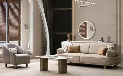 Zdjęcie produktu dla Zestaw designerskich sof z fotelem i stolikiem kawowym do nowoczesnego wnętrza