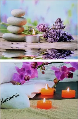 Produktbild von 2 Stück LED Wandbilder Kerze Orchidee Flieder Bilder beleuchtet 40 cm x 30 cm