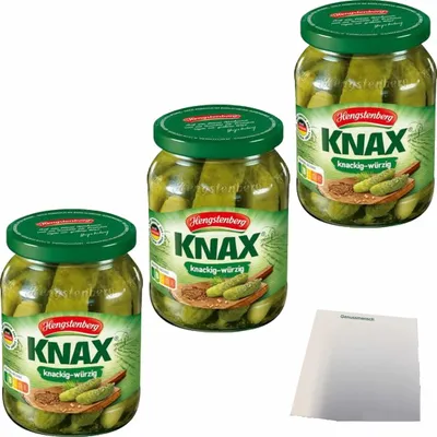 Produktbild von Hengstenberg Knax Gewürzgurken 3er Pack (3x330g Glas) + usy Block