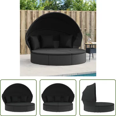 Produktbild von The Living Store Outdoor-Loungebett mit Dach und Kissen Schwarz Poly Rattan