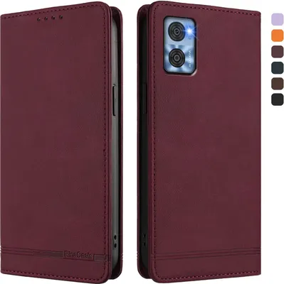 Image de Etui pour Motorola Moto E22 / E22i, étui rétro en cuirPolyuréthaneavec support et fentes pour cartes de crédit Rouge