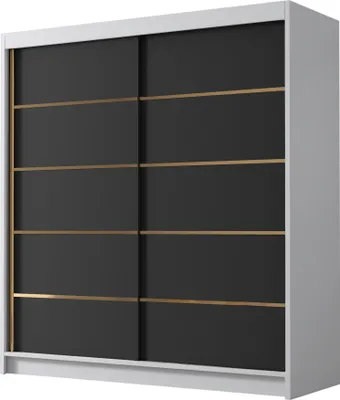 Produktbild von MIRJAN24 Schiebetürenschrank Bali IV, Kleiderschrank mit Kleiderstange, mit zwei Schwebetüren, Garderobe (Farbe: Weiß / Schwarz)