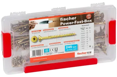 Obrázek produktu pro Fischer 667005, Sada šroubů, Dřevo, Částečný závit, Zápustná hlava, Zlato, 50 mm