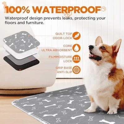 Produktbild von Baodan Waschbar Haustier-Urinunterlage, 152*122 cm Wiederverwendbare Welpenunterlagen Matte für Hunde, Schnell Absorbierend Puppy Pads für Hunde, Katzen, Meerschweinchen