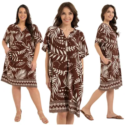 Productafbeelding van Zomerjurken – damesjurken maat 4XL – bruine viscosejurken – casual jurken – maxi jurken