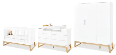 Produktbild von Pinolino Kinderzimmer-Set 'Bridge' extrabreit groß, 3-tlg. Edelmatt: MDF Uni, weiß lackiert und massiv, Esche klar lackiert