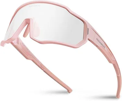 Produktbild von ROCKBROS Kinder Fahrradbrille Polarisiert UV400 Sportbrille Mit Silikonband Ultraleicht Für Radfahren Laufen Roller Hellrosa Transparent Photochrom