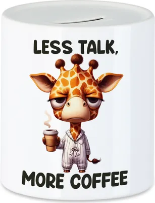 Produktbild von Less Talk More Coffee Lustige Giraffe Spardose Kaffee Spruch Morgenmuffel Geschenkidee
